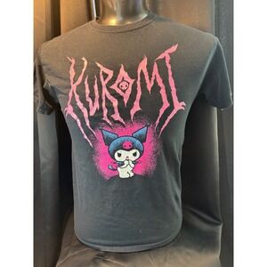 Sanrio Kuromi Metal Logo Graphic T-Shirt Black Pink Punk Rock Mens Medium